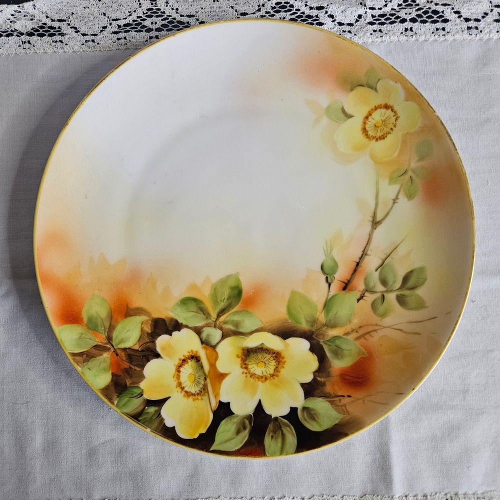 Antique Nippon Morimura Bros Yellow Rose Hand Painted Plate